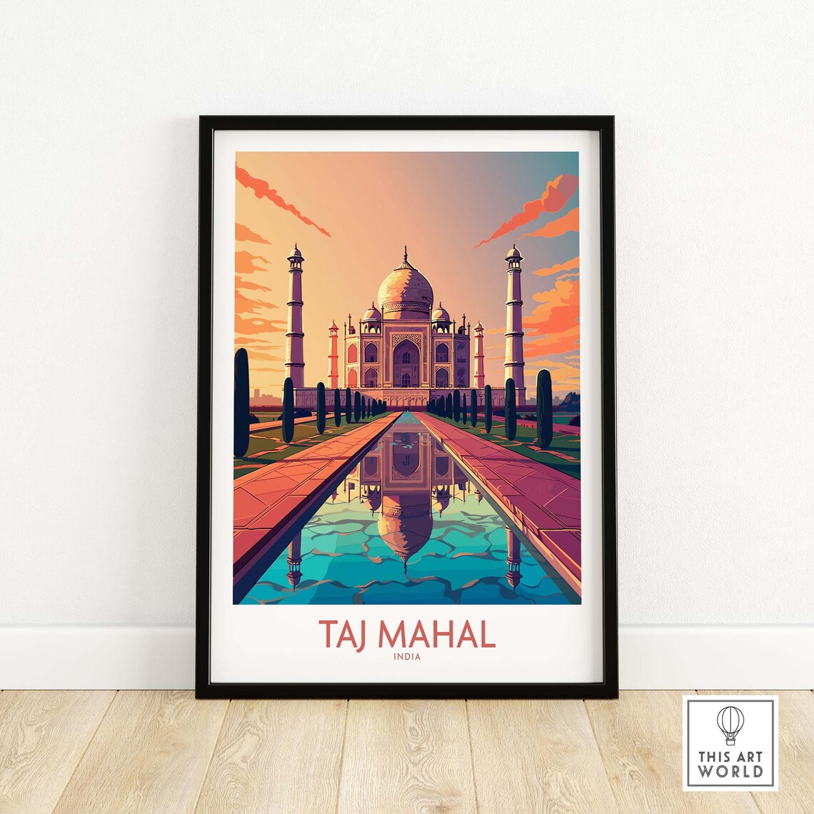 Taj Mahal Travel Poster, Home Decor Illustration