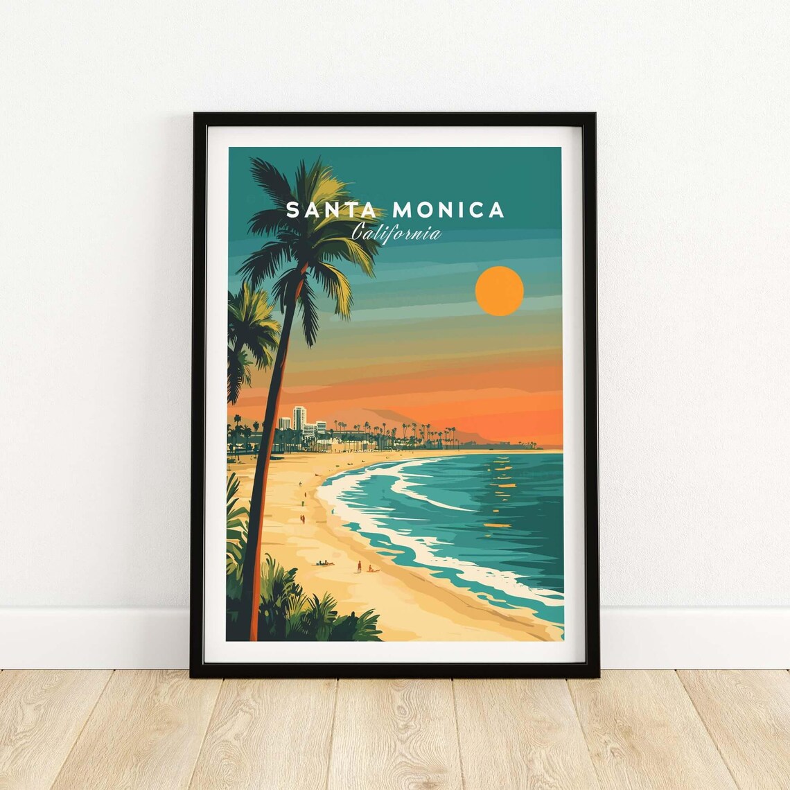 Santa Monica Beach Pier View Travel Poster