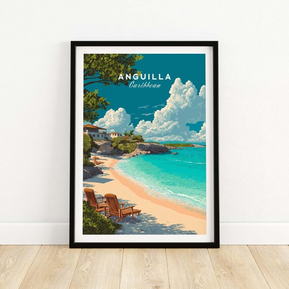 Anguilla Caribbean Beach Print Wall Art Tropical Island Coastal Decor Vacation Gift Summer Travel Poster
