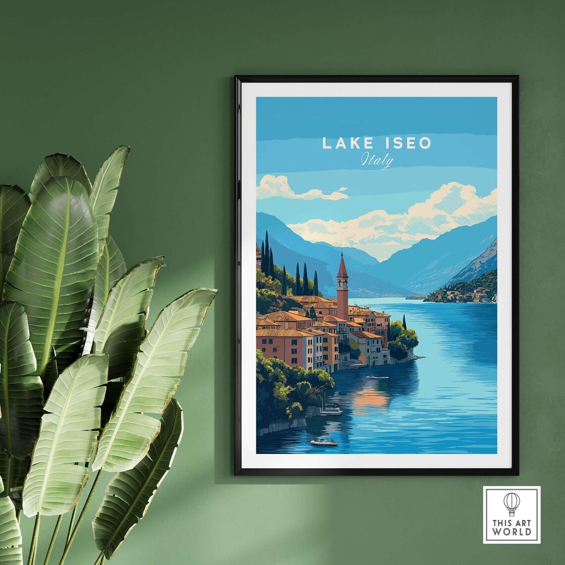 Lake Iseo Italy Lakeside Village Bell Tower Blue Water Travel Poster - Image 2