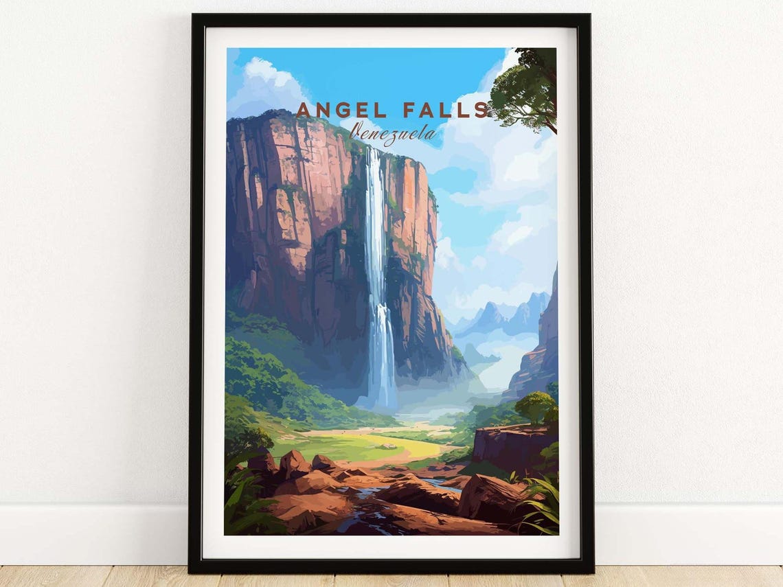 Angel Falls Venezuela Tallest Waterfall Cliff Jungle Travel Poster