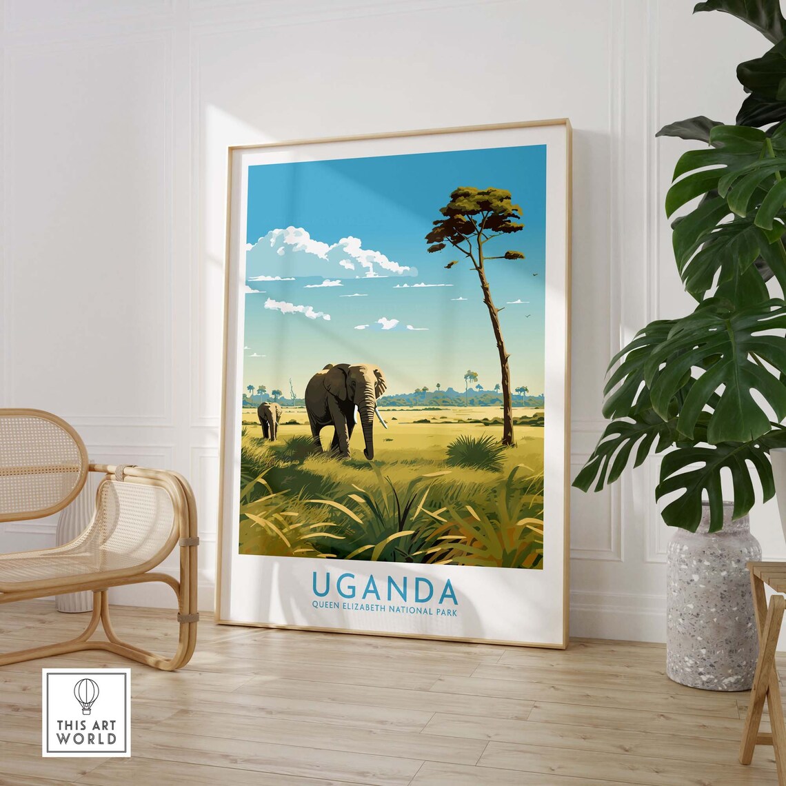 Uganda Queen Elizabeth National Park Elephants Safari Travel Poster - Image 3