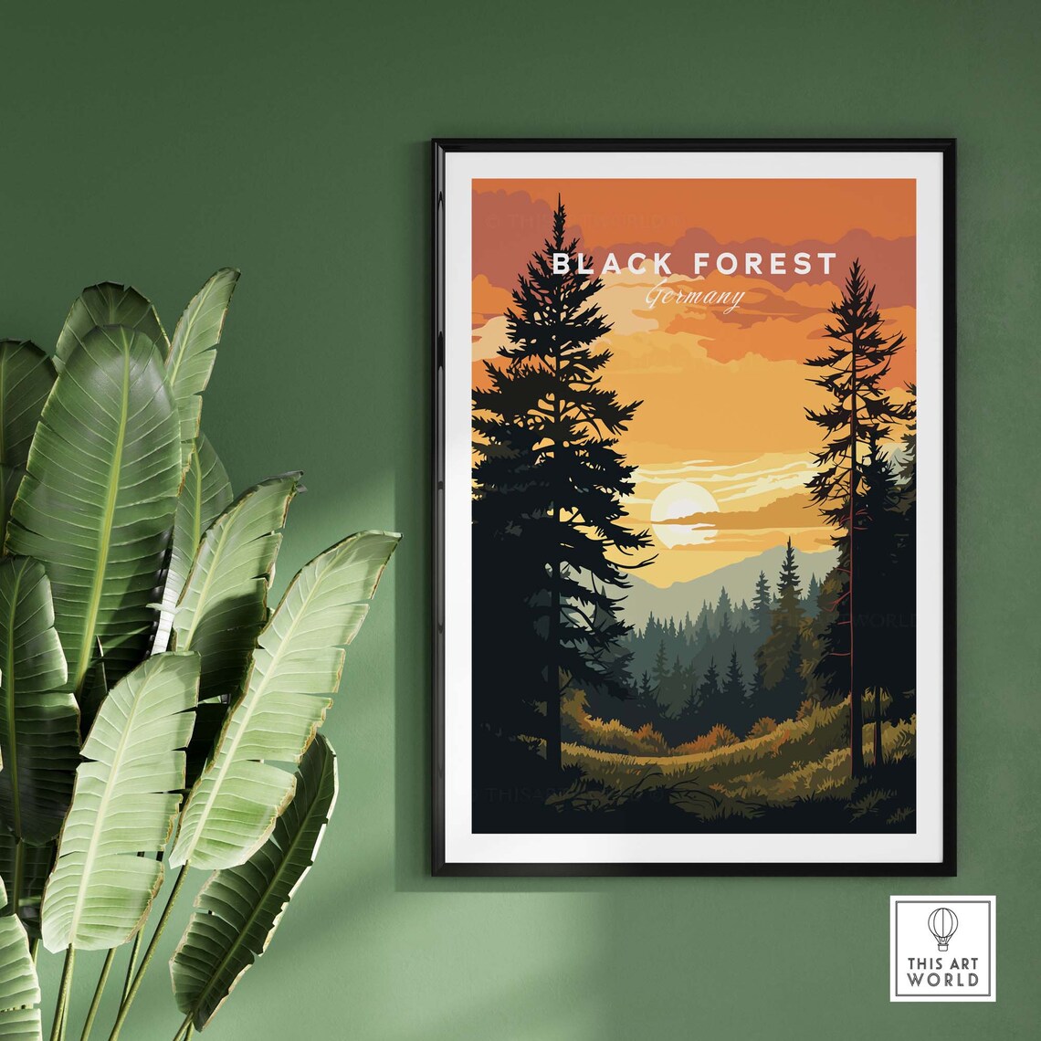 Black Forest Germany Sunset Pine Silhouettes Mountain Art Poster - Image 2