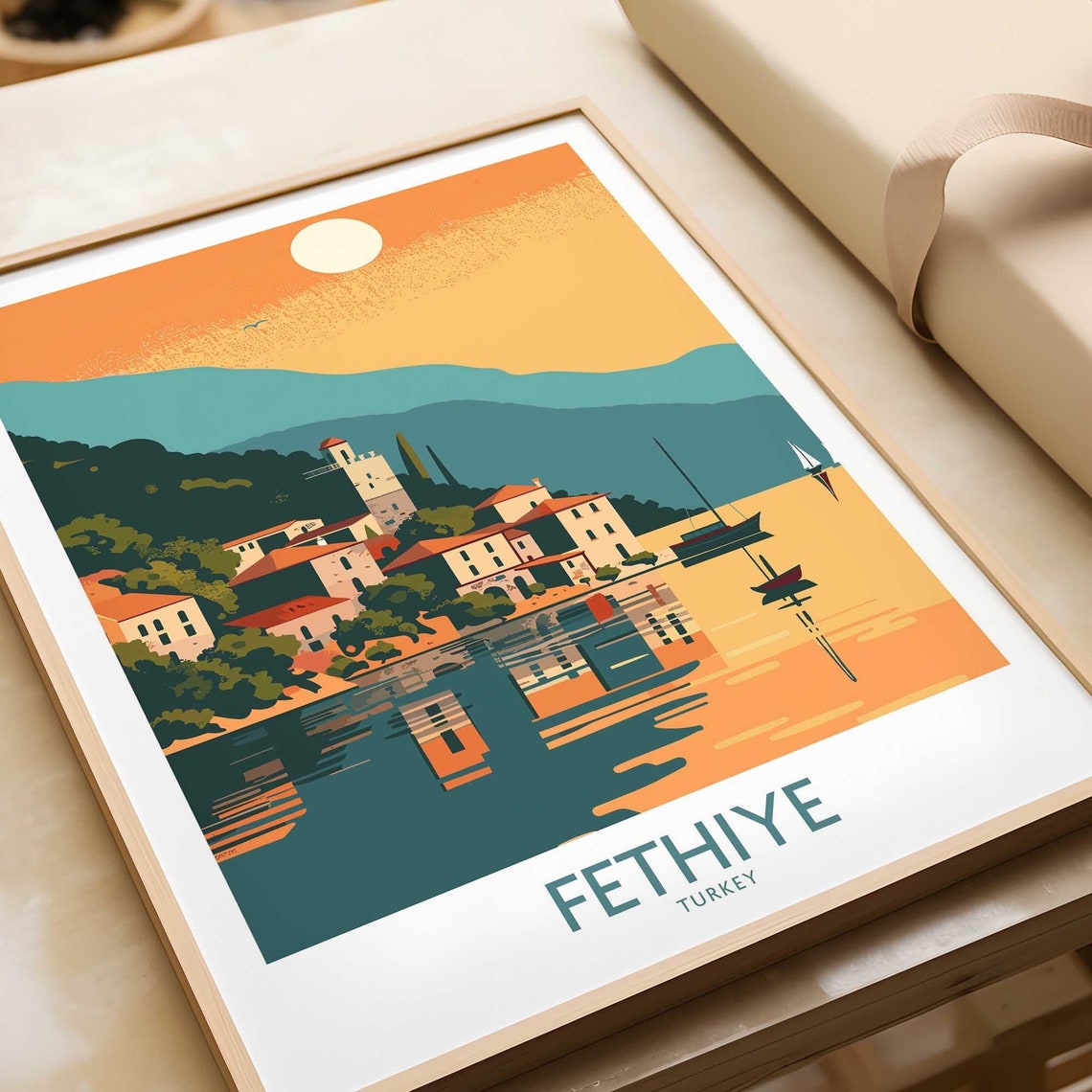 Fethiye Turkey Golden Sunset Harbor Waterfront Reflection Poster - Image 4