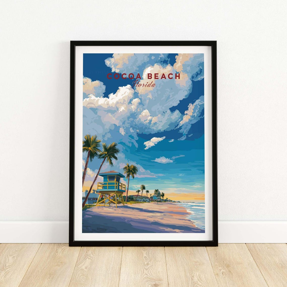 Cocoa Beach Florida Lifeguard Tower Golden Sunset Glow Poster