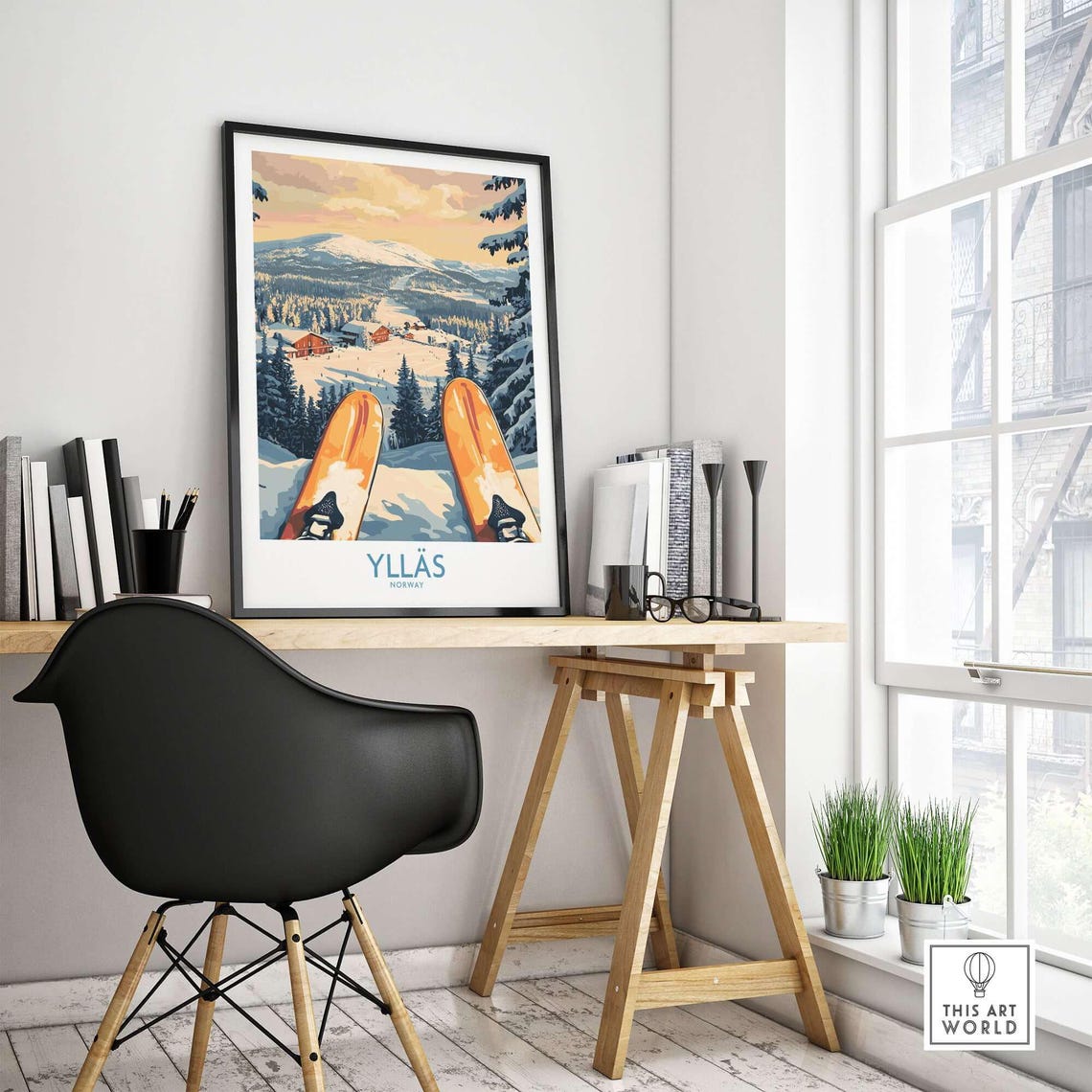Norway Skiing Snowy Cabin Art Print - Image 4