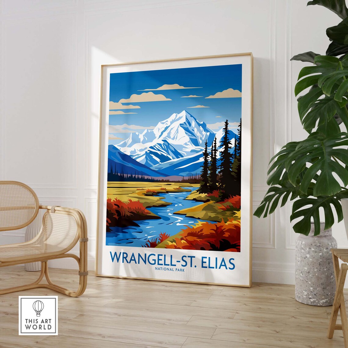 Wrangell St Elias National Park Snowy Peak Autumn River Poster - Image 3