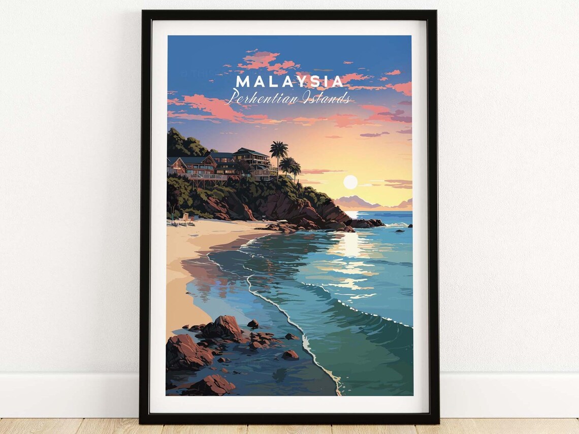 Perhentian Islands Malaysia Beach Sunset Vintage Travel Poster