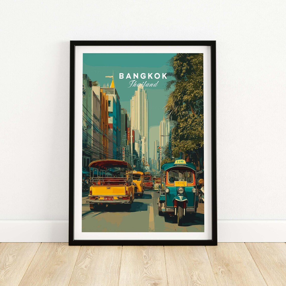 Bangkok Thailand Tuk Tuk Street Retro Vintage Style Art Poster