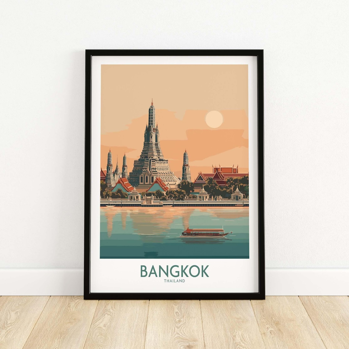 Bangkok Thailand Temple Of Dawn Wat Arun Sunset River View Poster