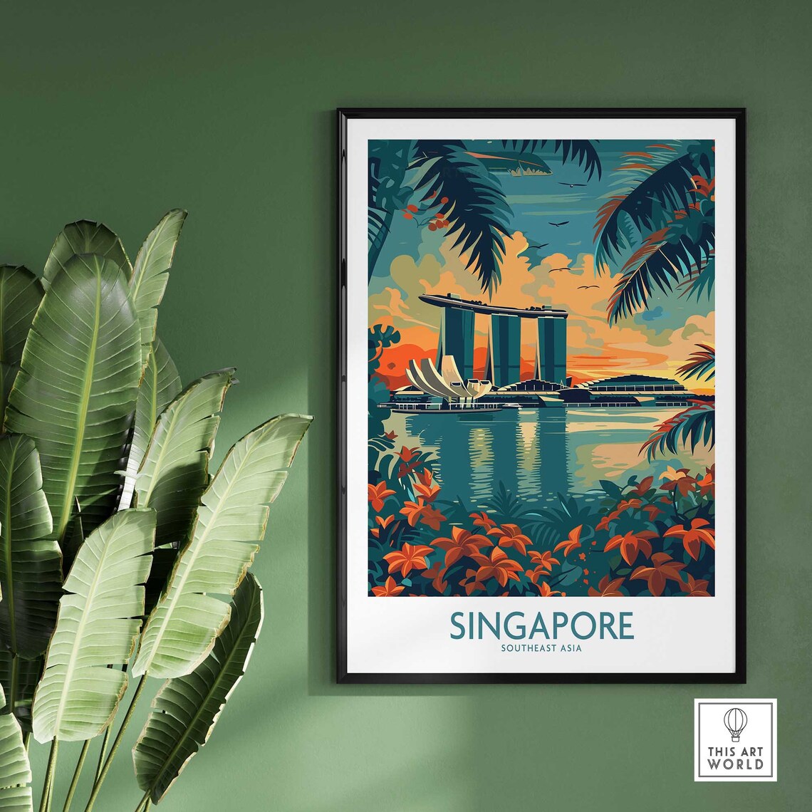 Singapore Marina Bay Sands Skyline Sunset Asia Travel Poster