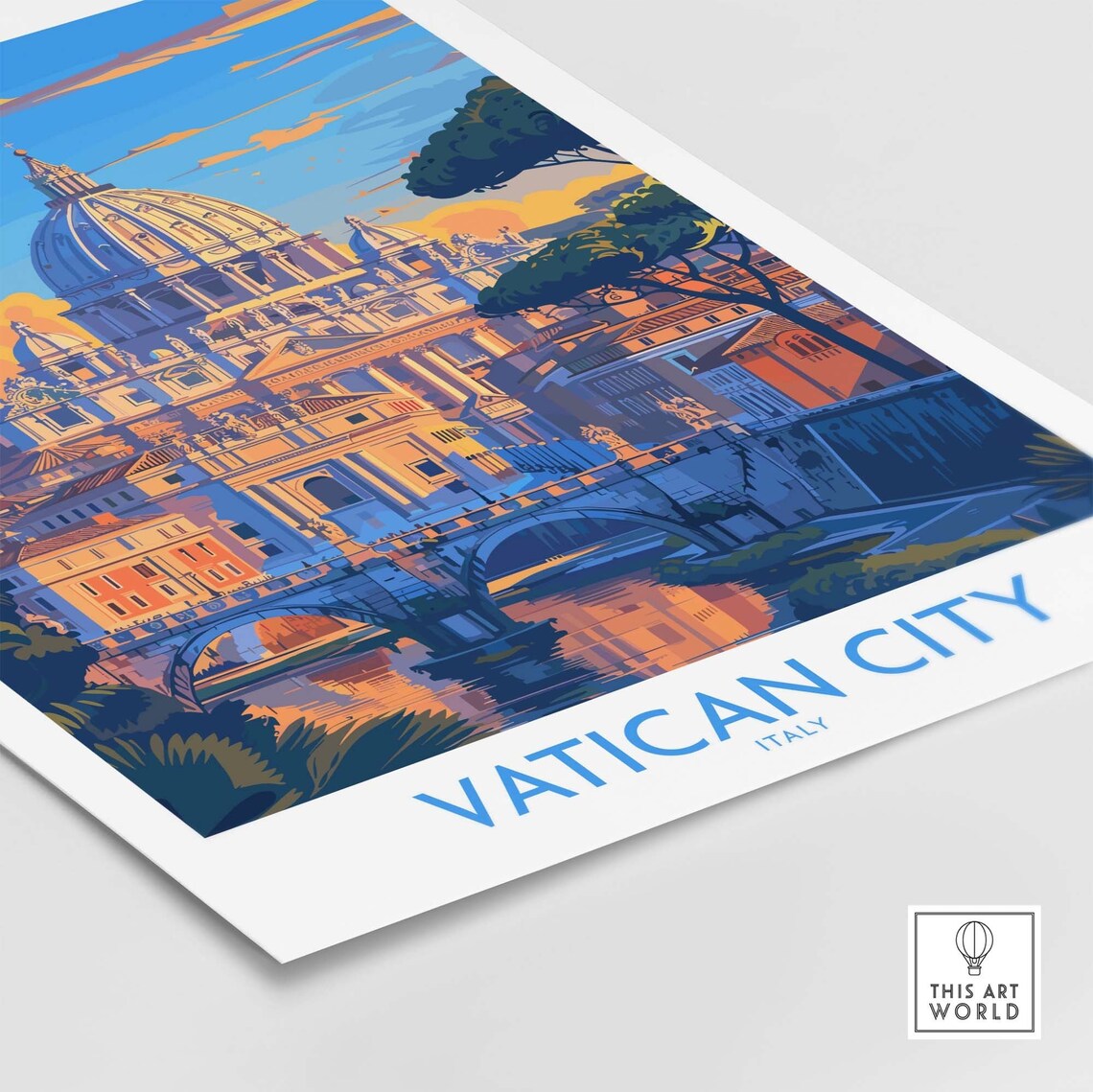Vatican City Italy St Peters Basilica Dome Sunset Vintage Travel Poster - Image 4