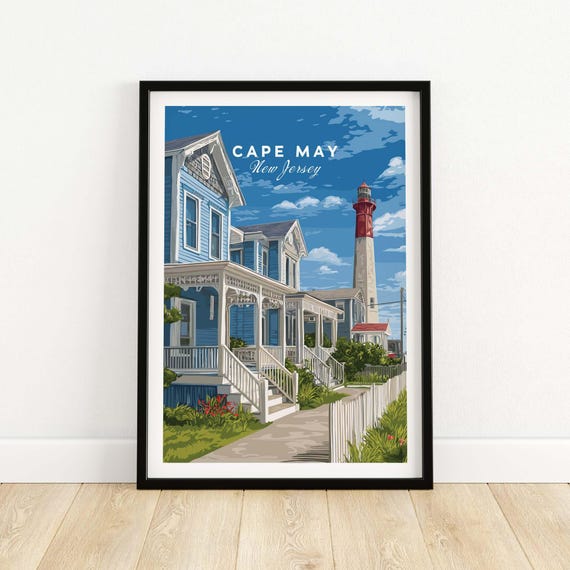 Cape May New Jersey Beach Houses Poster Coastal Living Wall Art Print Gift