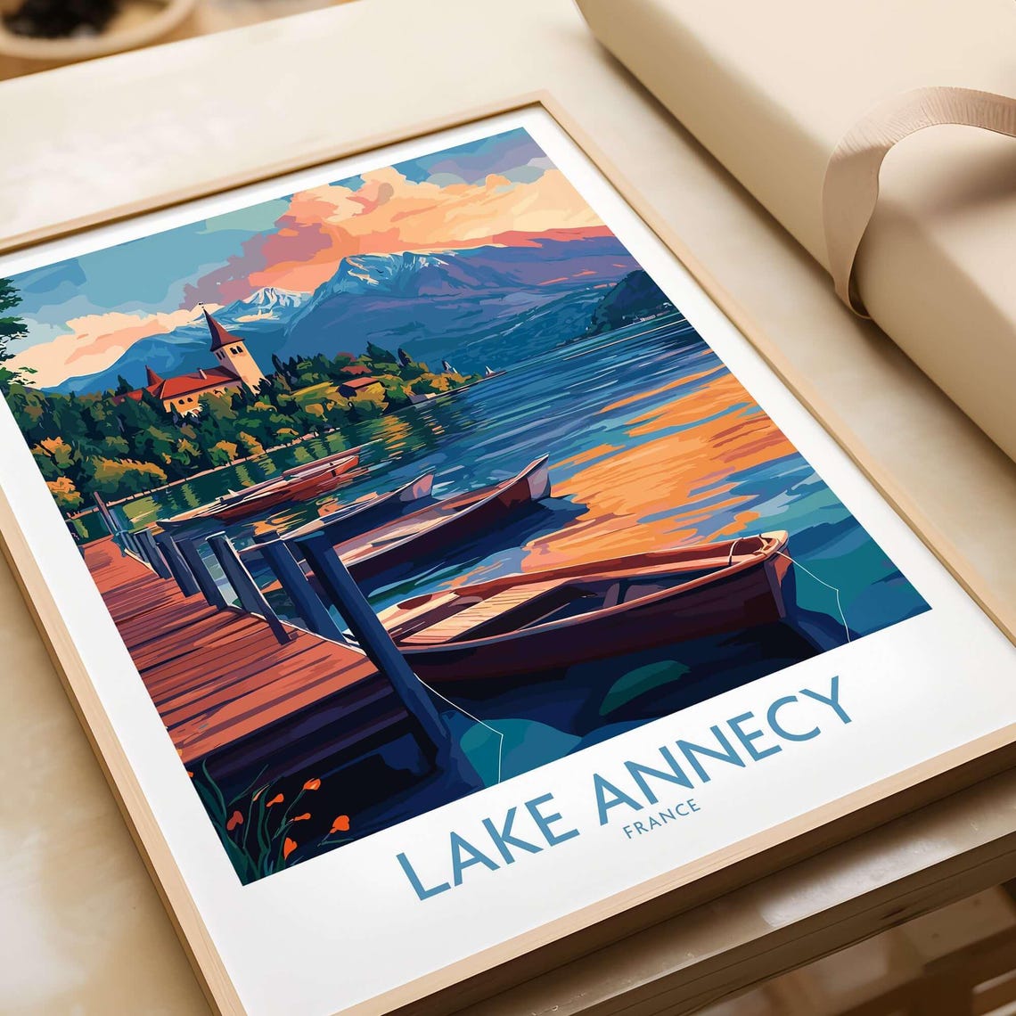 Lake Annecy Wall Art Print Lake Annecy Travel Print Lake Annecy Wall Hanging Home Decor Lake Annecy Gift Art Lovers France Wall Art Print