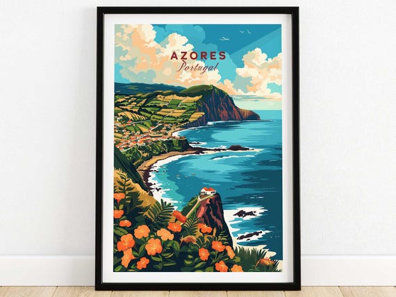 Azores Poster Print Wall Art Travel Home Decor Artwork Gift Illustration Lover