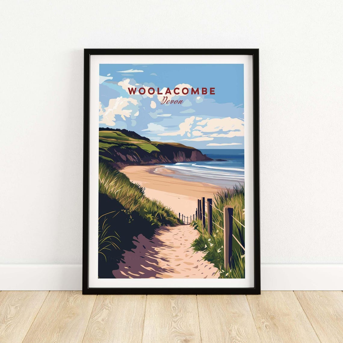 Woolacombe Devon Beach Path Vintage Seaside Coastline Travel Poster