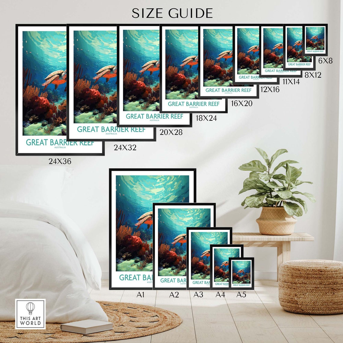 Great Barrier Reef Australia Sea Turtle Coral Reef Ocean Poster - Image 2