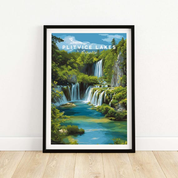 Plitvice Lakes Wall Art Croatia Travel Decor Mountain Landscape Print Nature Lover Gift Wanderlust Home Poster Adventure Scene