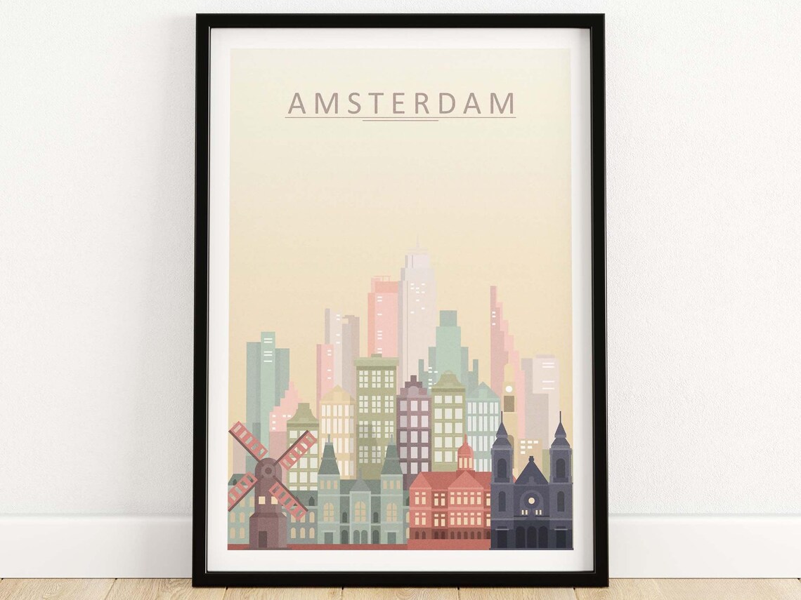 Amsterdam Skyline Travel Poster, Cityscape Decor - Image 4
