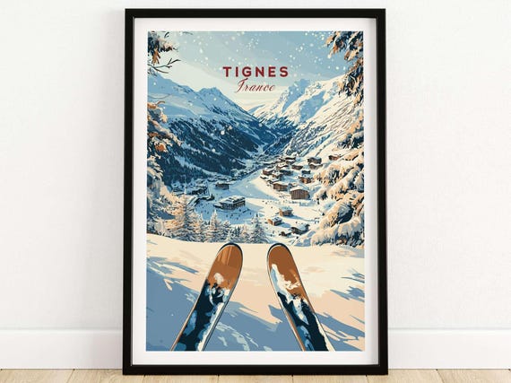 Tignes Travel Print Wall Art Tignes Ski Resort Poster Winter Sports Artwork Adventure Home Decor Gift Art Lovers Ski Art Poster