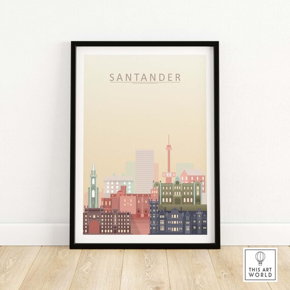 Santander Spain Minimal Skyline City Illustration Pastel Print