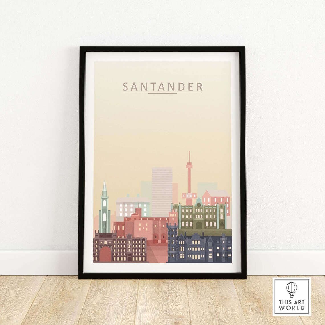 Santander Spain Minimal Skyline City Illustration Pastel Print