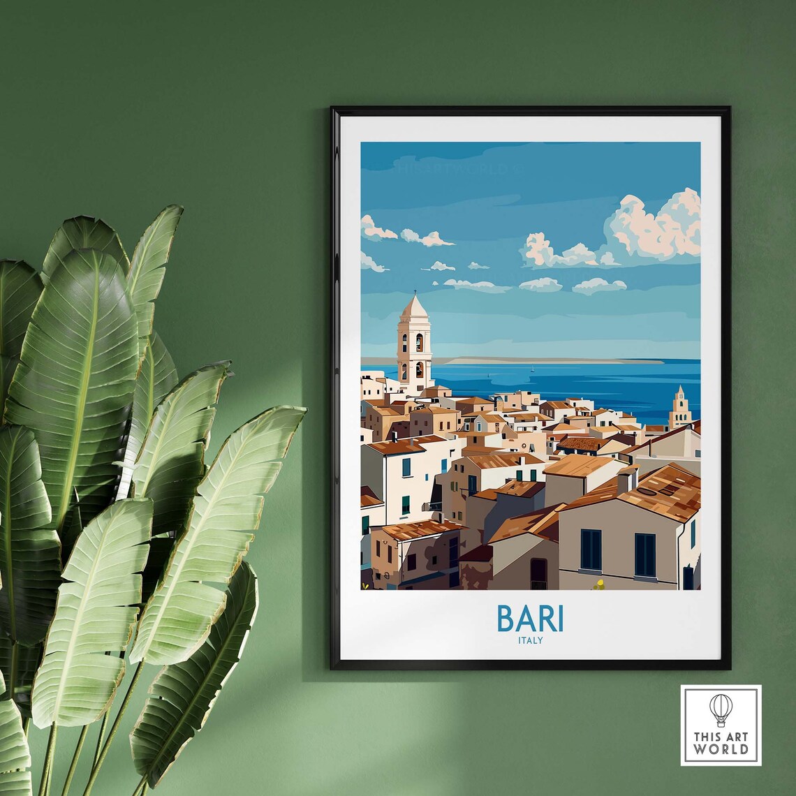 Bari Italy Rooftop Panorama Over Sea White Town Travel Poster - Image 2