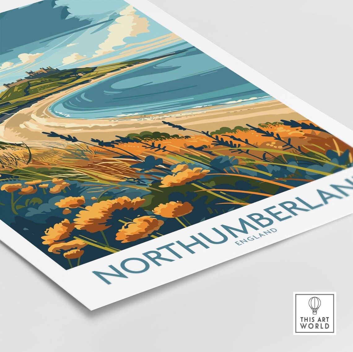 Northumberland England Coastal Dunes Castle Beach View Poster - Image 4