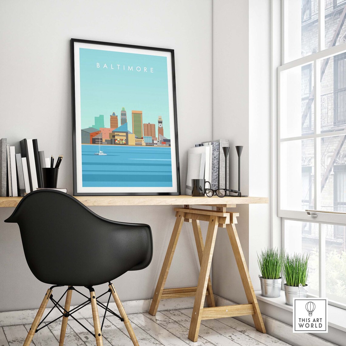 Baltimore Maryland Skyline Travel Poster, Art Print - Image 4