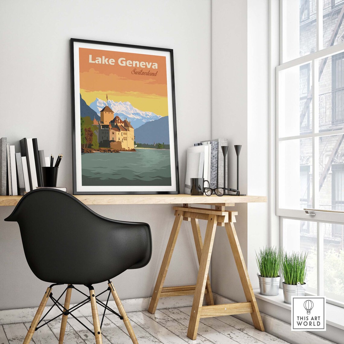 Lake Geneva Travel Poster, Swiss Lake Artwork - Image 4