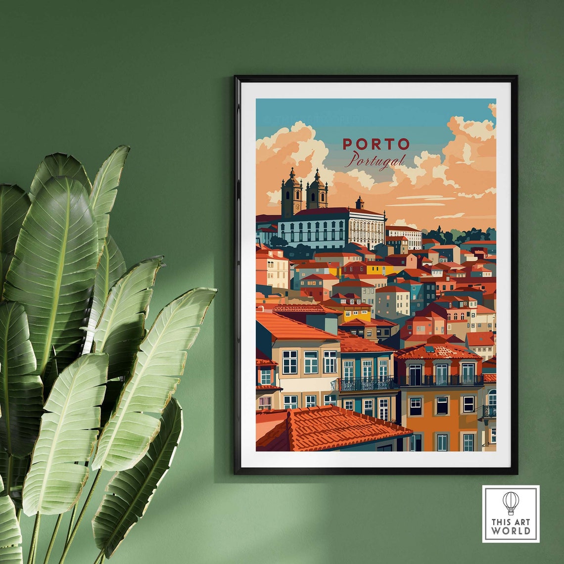 Porto Portugal Red Rooftops Cathedral Towers Old Town Poster - Image 2