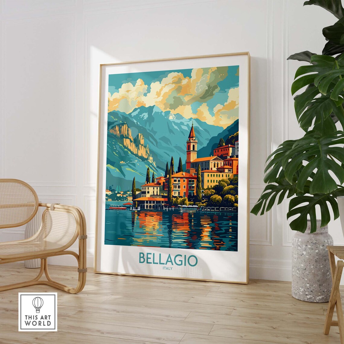 Bellagio Italy Lake Como Village Bell Tower Sunset Colors Poster - Image 2