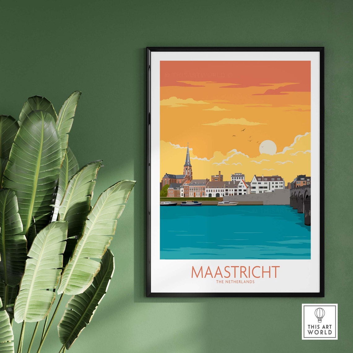 Maastricht Netherlands Riverfront Sunset Vintage Travel Poster Art - Image 2