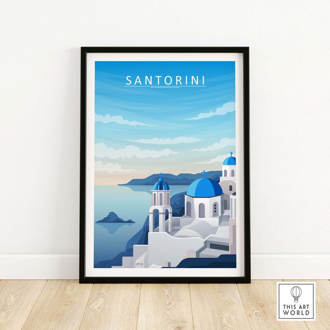 Santorini Travel Poster, Minimalist Greek Wall Art