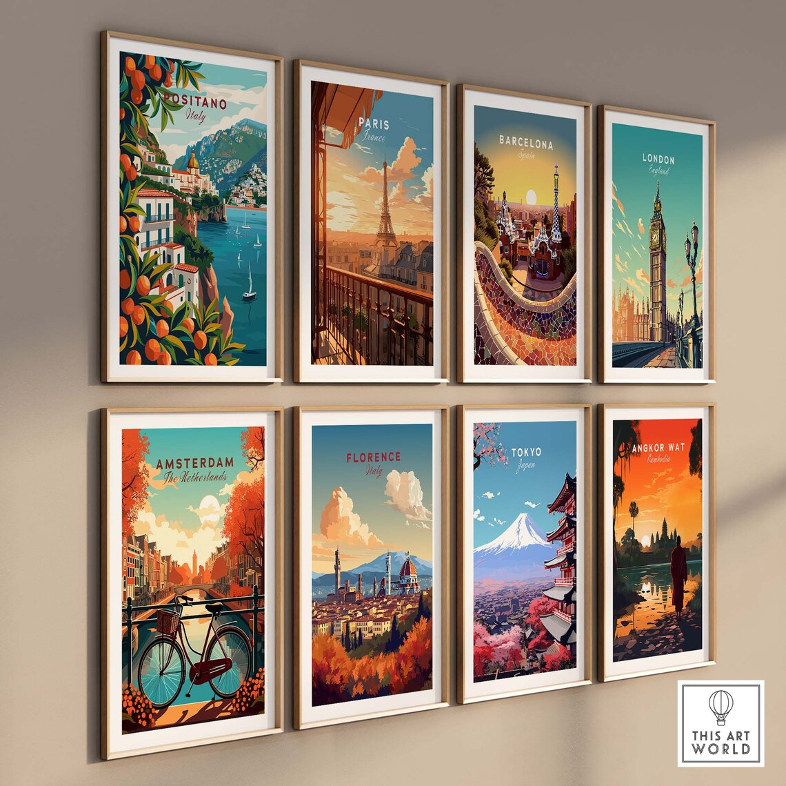Positano Italy Citrus Border Cliffside Sailboats Amalfi Poster - Image 3