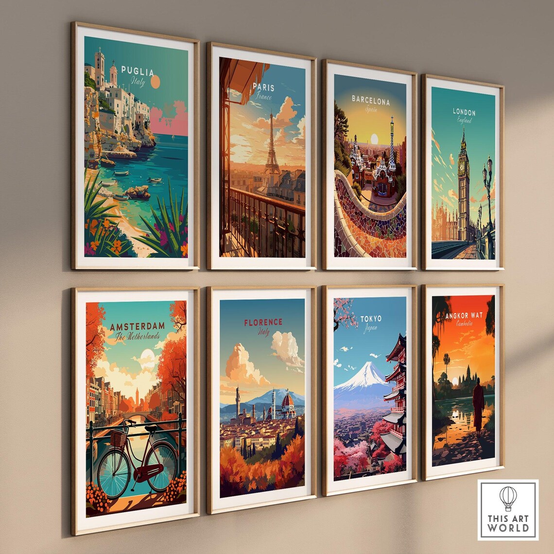 Puglia Italy Whitewashed Cliff Town Fishing Boats Sunrise Poster - Image 3
