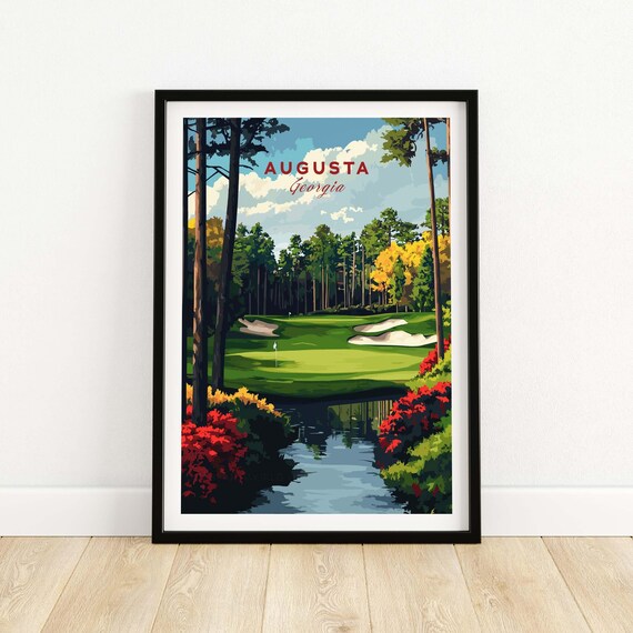 Augusta Georgia Golf Course Fairway Red Azalea Creek Art Poster
