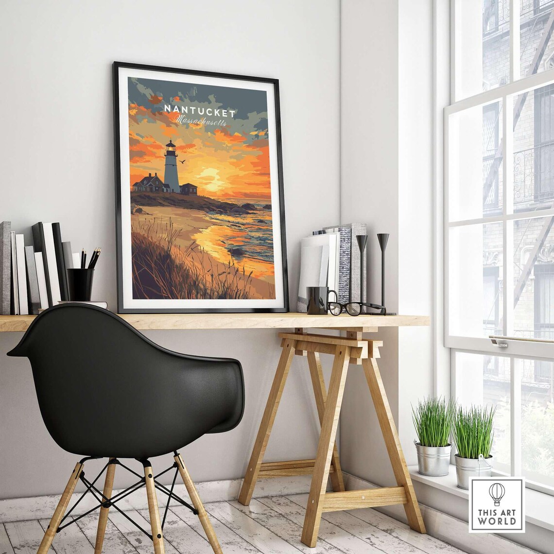 Nantucket Beach Lighthouse, Coastal Scenery Poster - Image 4