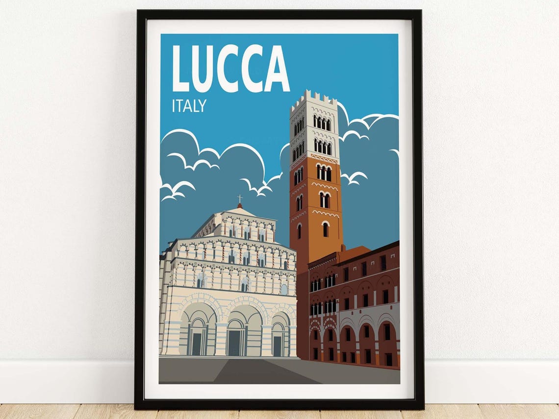 Lucca Italy Romanesque Cathedral and Bell Tower Travel Poster