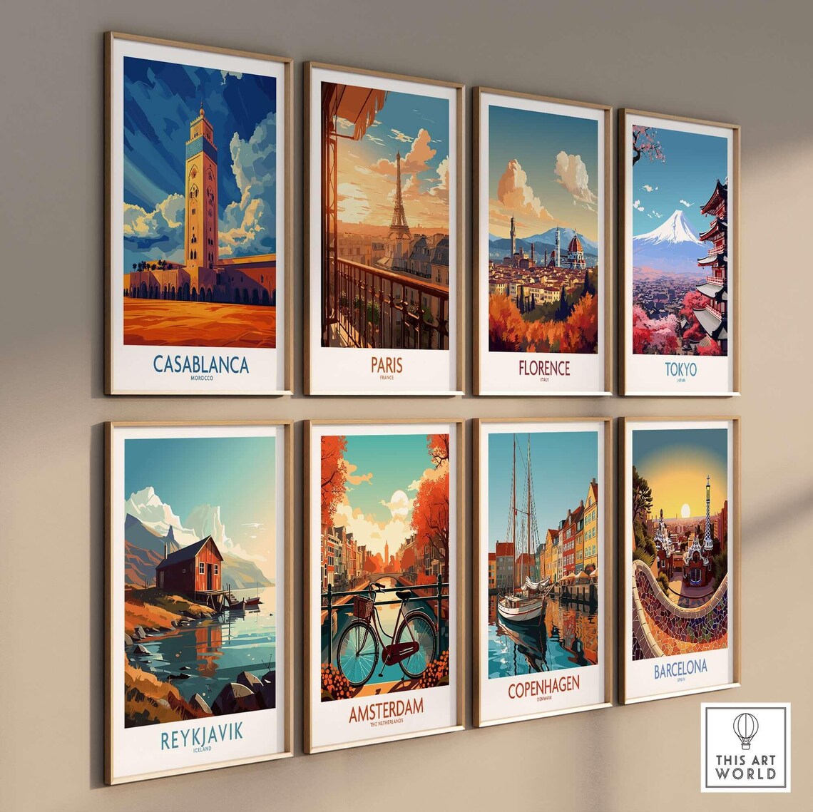 Casablanca Morocco Hassan II Mosque Minaret Sunset Travel Poster - Image 3