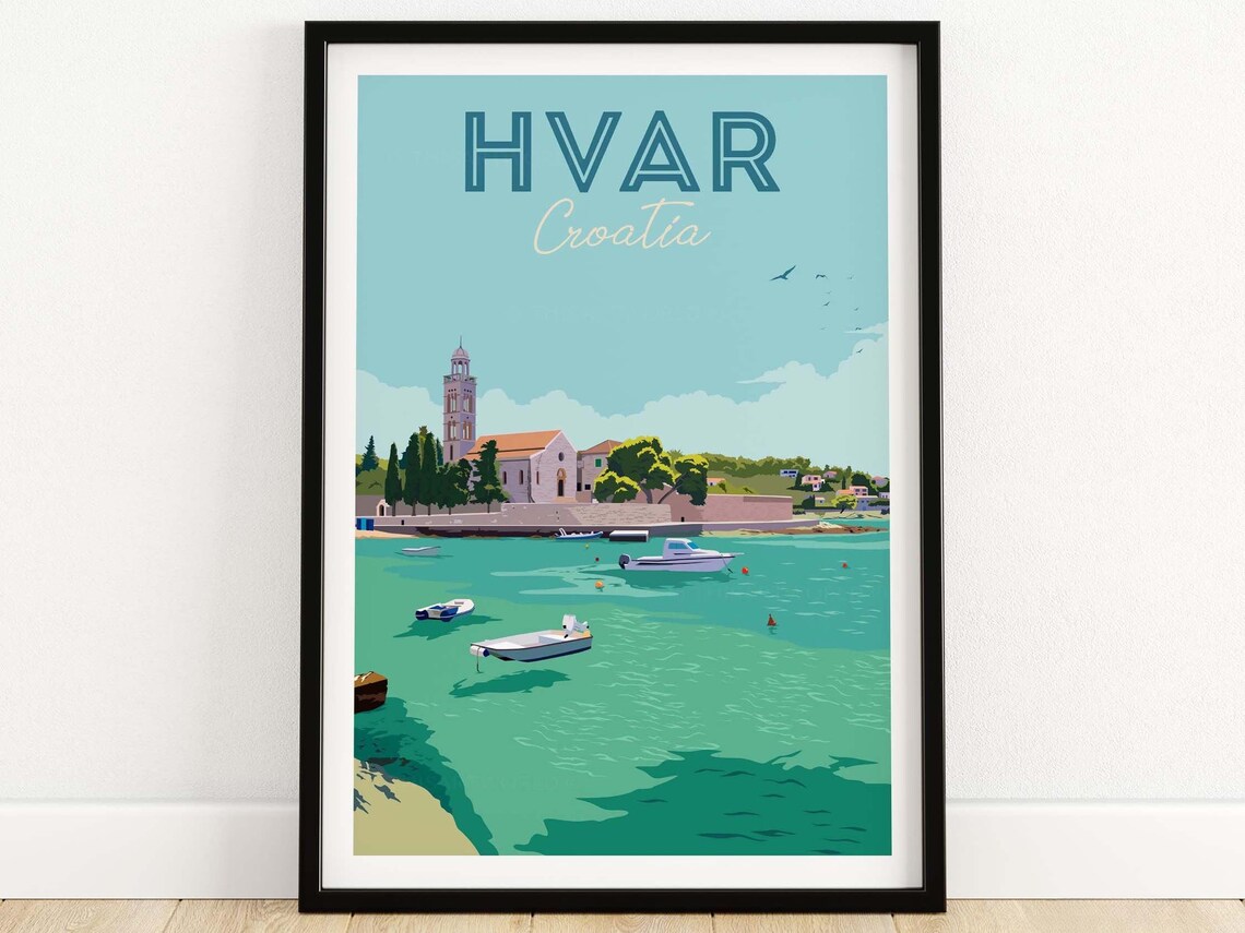 Hvar Croatia Vintage Travel Poster, Wall Art Print