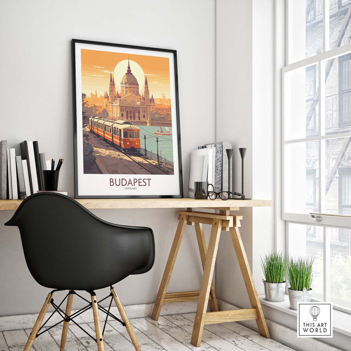Budapest Hungary Parliament Tram Danube Sunset Travel Poster - Image 4