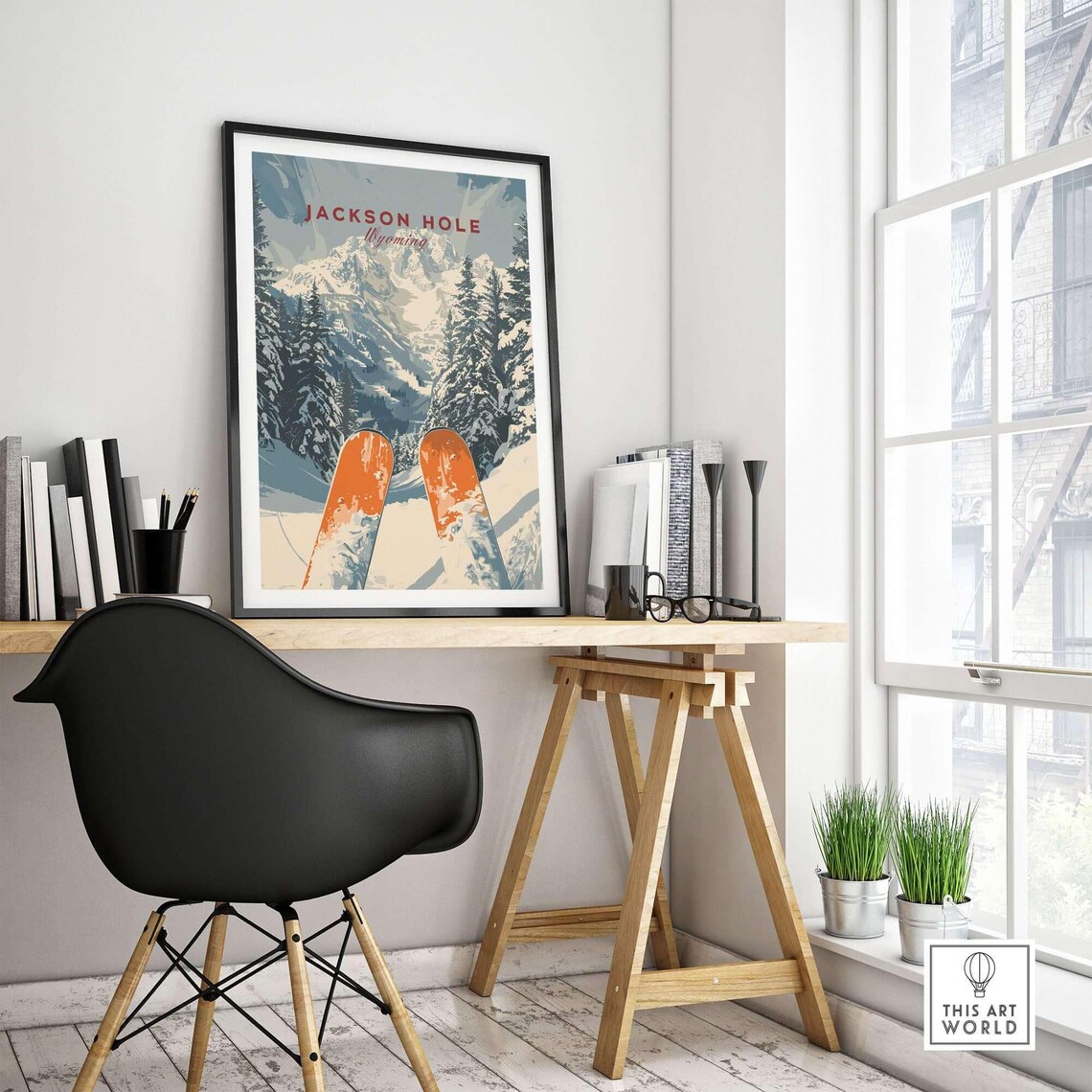 Jackson Hole Ski Lodge Poster, Winter Sports Art - Image 4