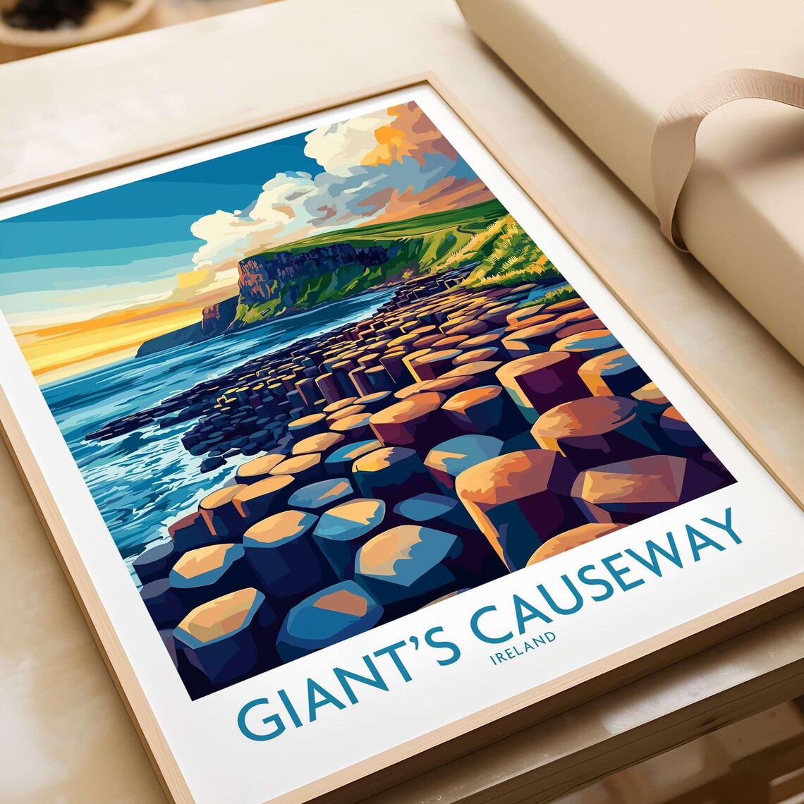Giants Causeway Ireland Hexagonal Basalt Sunset Travel Poster