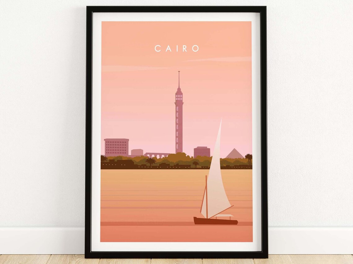 Cairo Travel Poster, Egypt Skyline Art Print