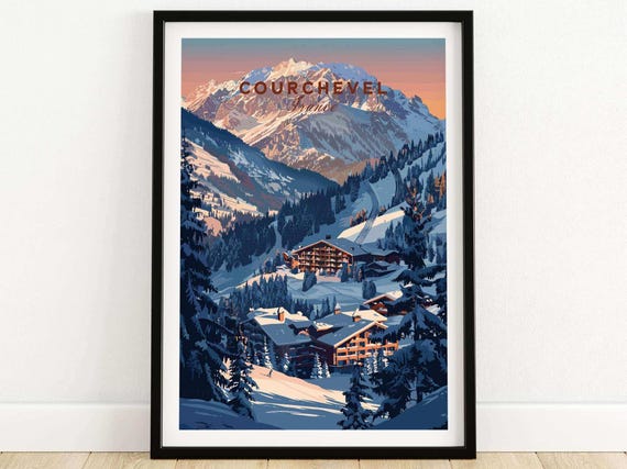 Courchevel Travel Print Wall Art Ski Resort Poster Winter Sports Artwork Adventure Home Decor Gift Lovers