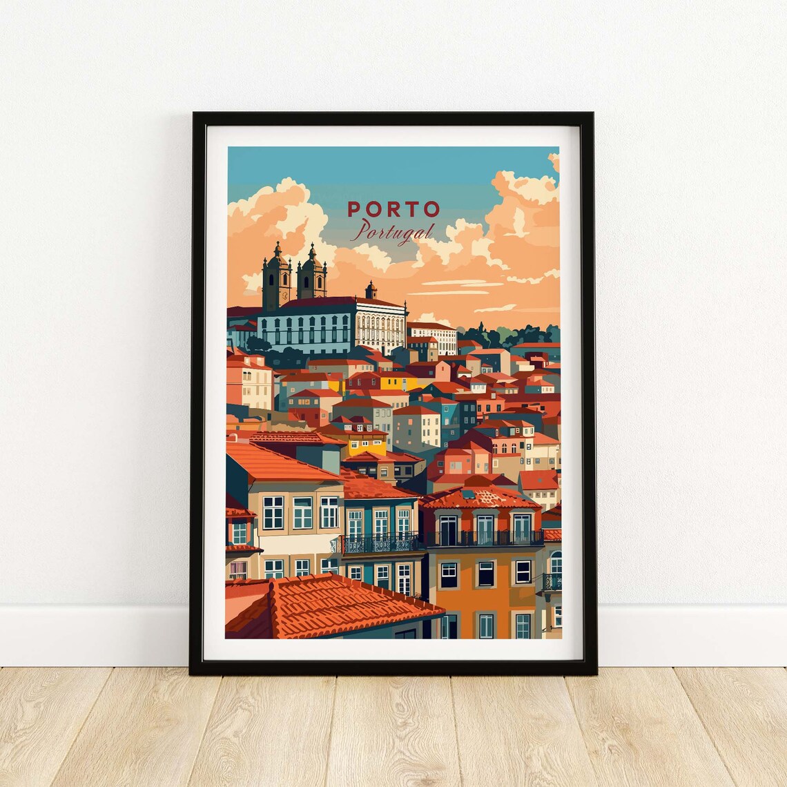 Porto Portugal Red Rooftops Cathedral Towers Old Town Poster