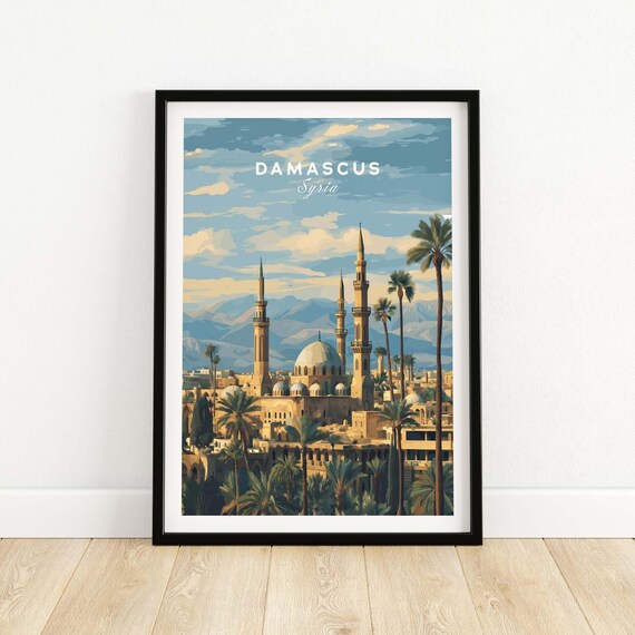Damascus Syria Historic Mosque With Minarets And Palm Trees Poster