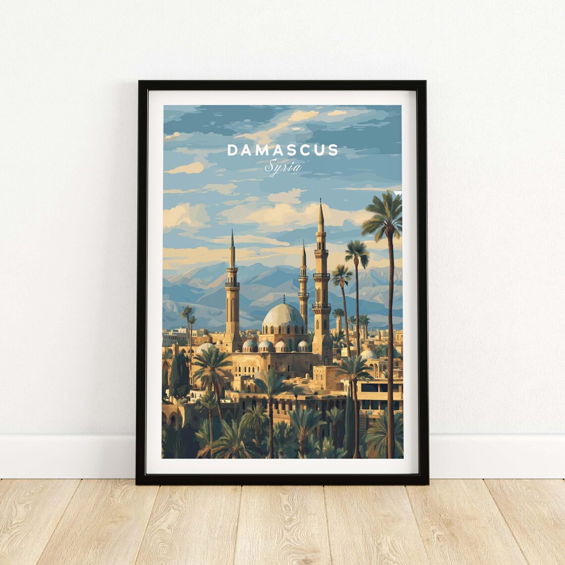 Damascus Syria Historic Mosque With Minarets And Palm Trees Poster