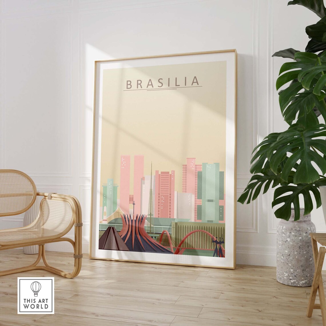Brasilia Brazil Modernist Cathedral Pastel Skyline City Art Poster - Image 3